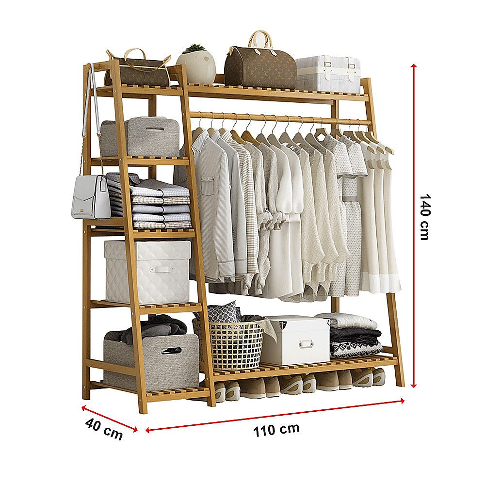 Portable Clothes Rack Coat Garment Stand Bamboo Rail Hanger Airer Closet 12