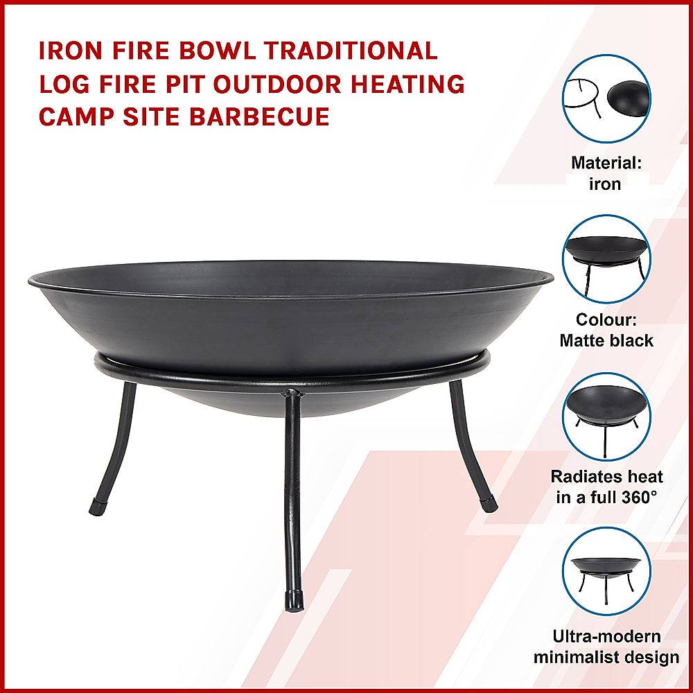 Iron Fire Bowl Traditional Log Fire Pit Outdoor Heating Camp Site Barbecue 3