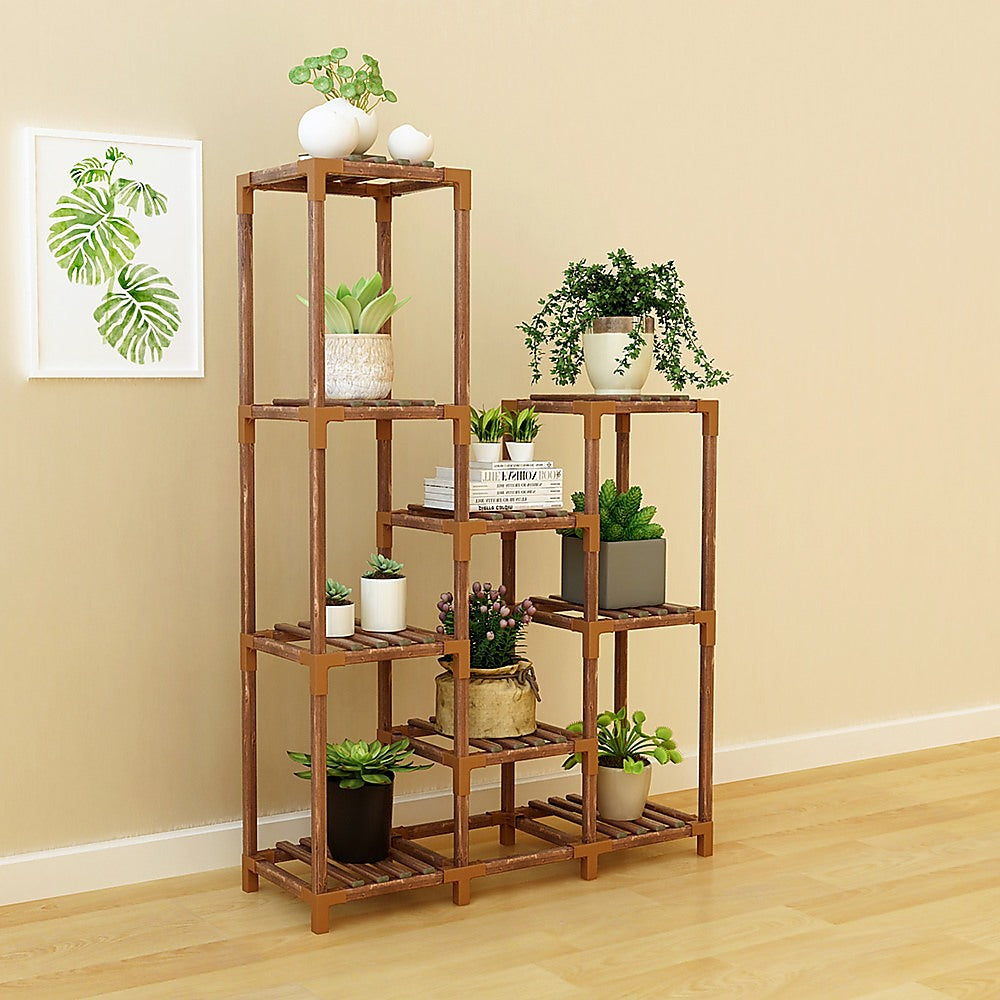 Indoor Outdoor Garden Plant Stand Planter Flower Pot Shelf Wooden Shelving - 9 Shelves 5