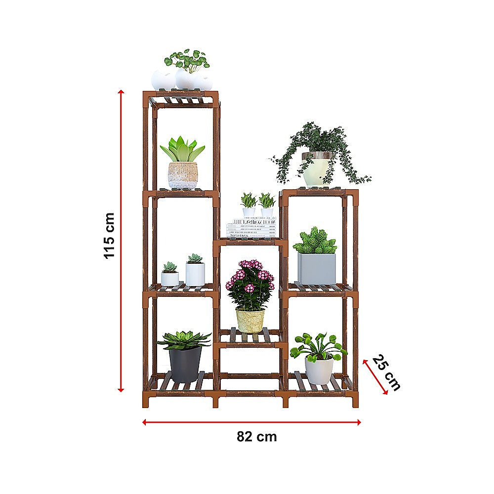 Indoor Outdoor Garden Plant Stand Planter Flower Pot Shelf Wooden Shelving - 9 Shelves 8