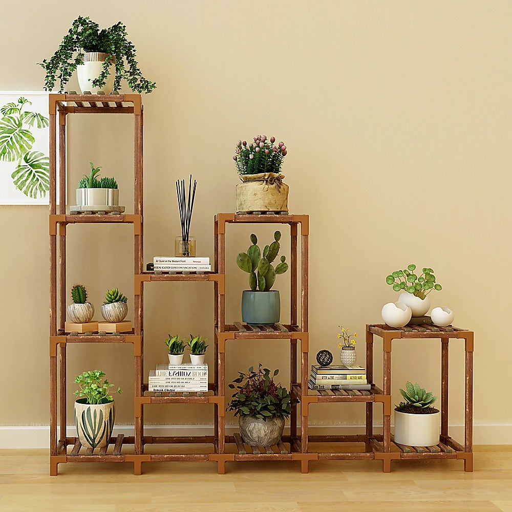 Indoor Outdoor Garden Plant Stand Planter Flower Pot Shelf Wooden Shelving - 12 Shelves 4