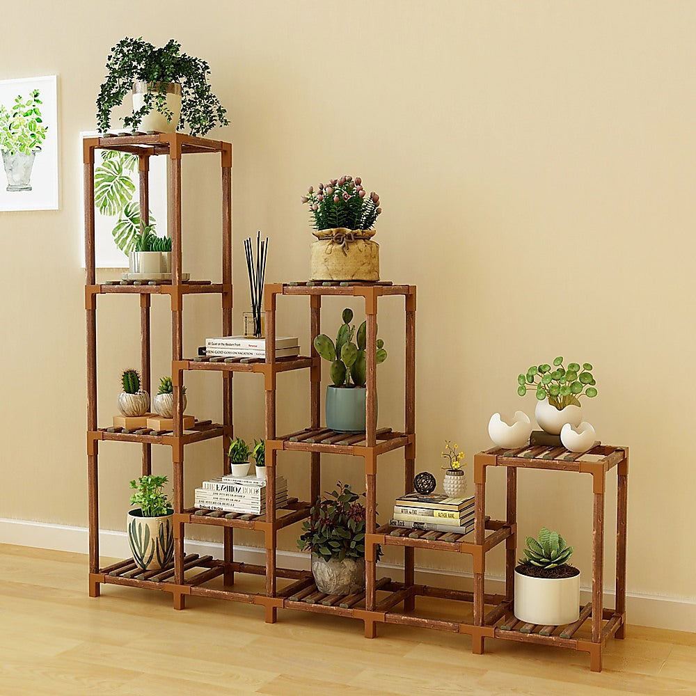 Indoor Outdoor Garden Plant Stand Planter Flower Pot Shelf Wooden Shelving - 12 Shelves 5