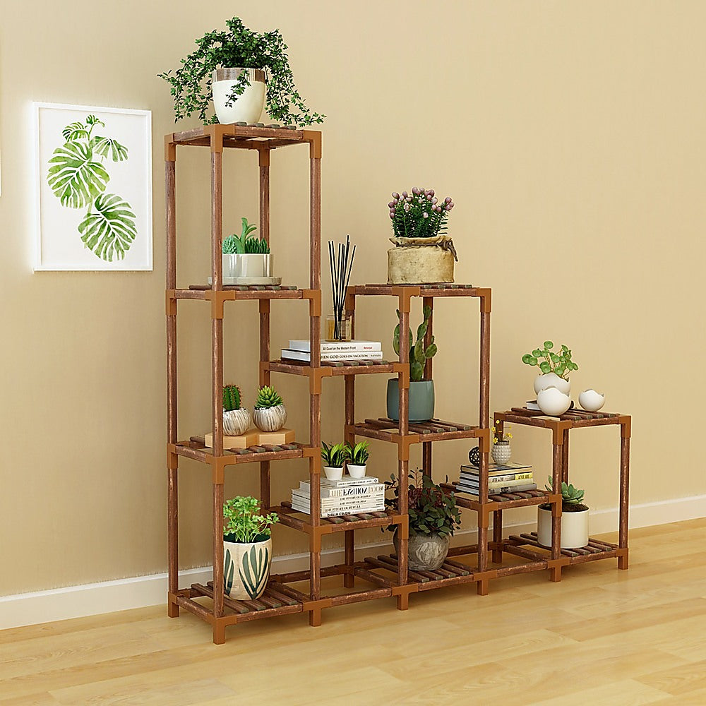 Indoor Outdoor Garden Plant Stand Planter Flower Pot Shelf Wooden Shelving - 12 Shelves 6