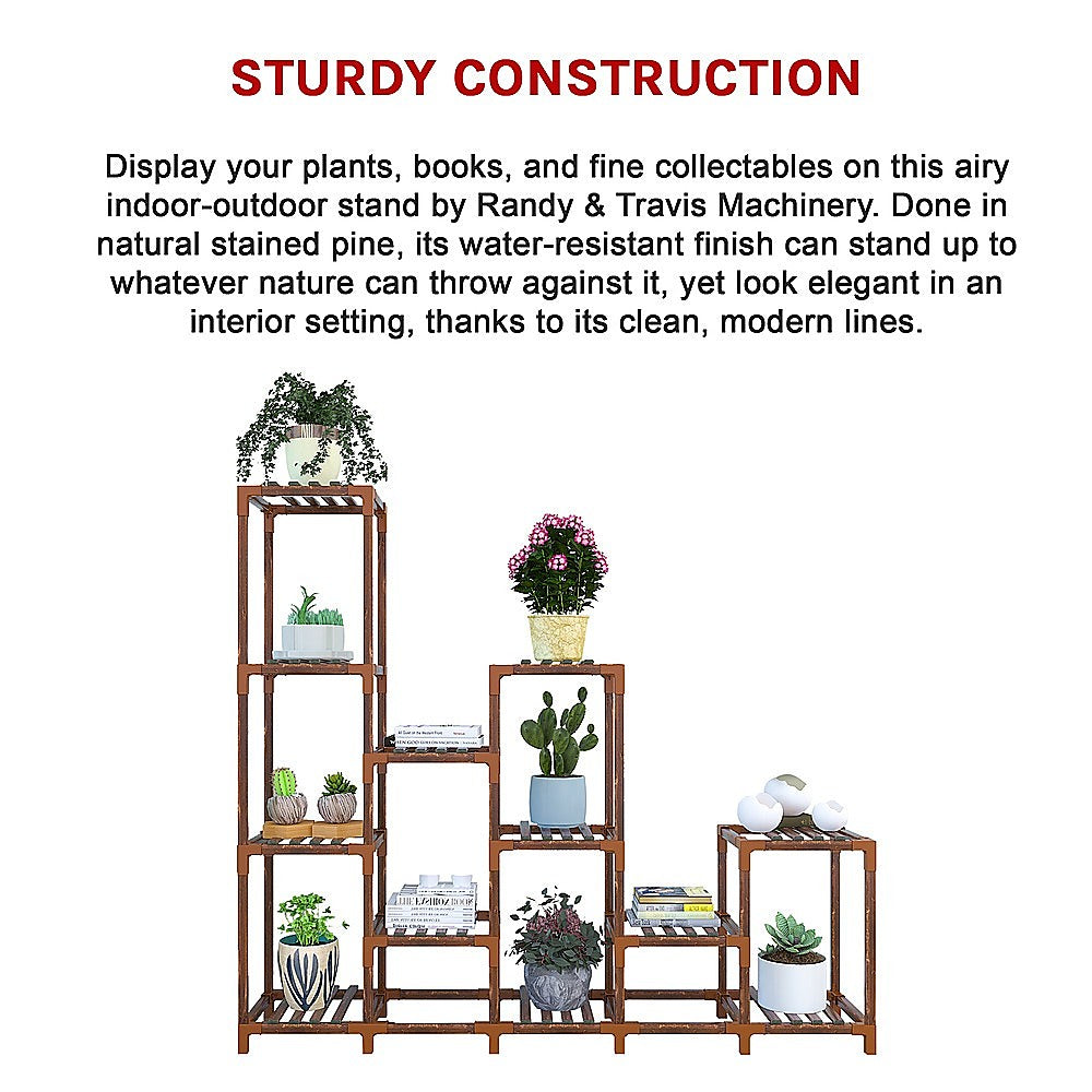 Indoor Outdoor Garden Plant Stand Planter Flower Pot Shelf Wooden Shelving - 12 Shelves 7