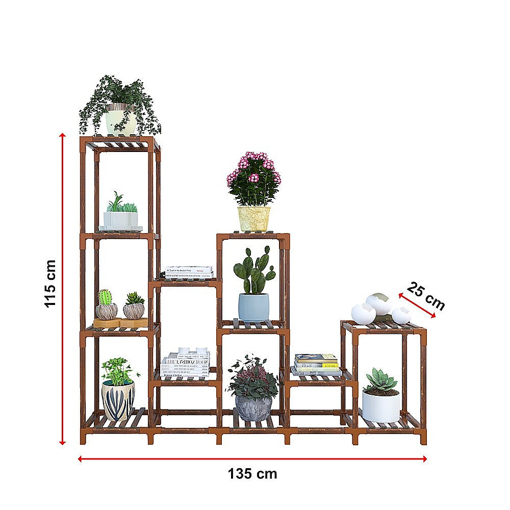 Indoor Outdoor Garden Plant Stand Planter Flower Pot Shelf Wooden Shelving - 12 Shelves 8