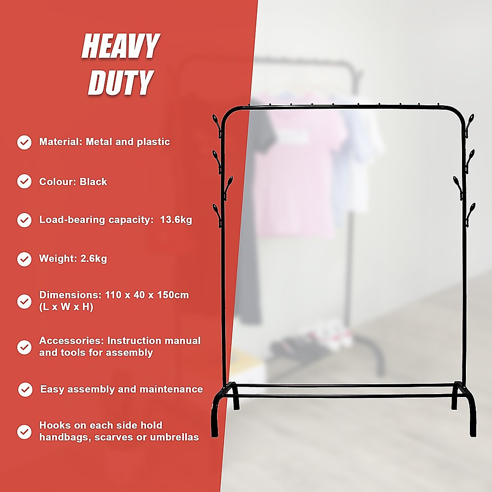 Closet Organizer Metal Garment Rack Portable Clothes Hanger Storage Shoes Rack Black 8