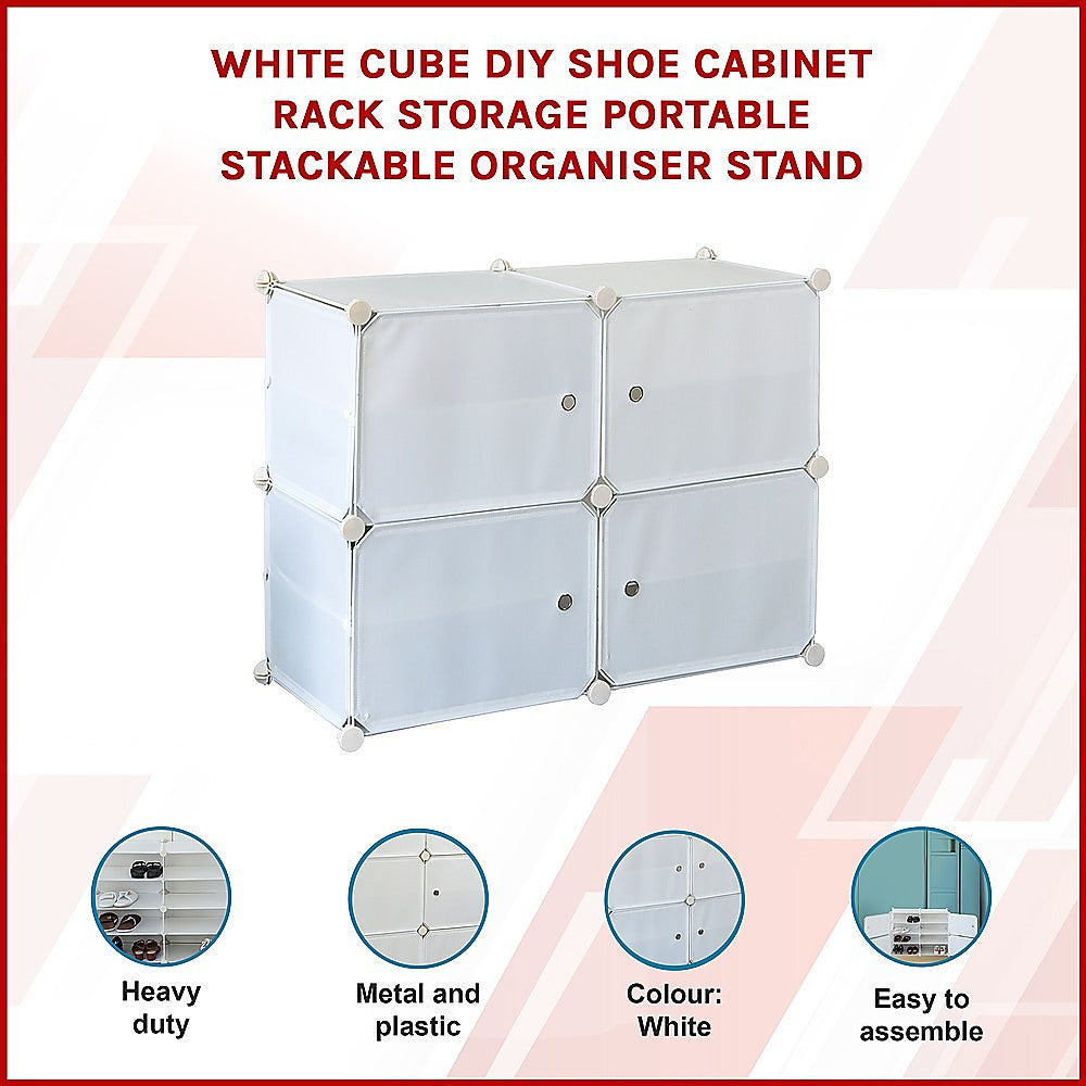 White Cube DIY Shoe Cabinet Rack Storage Portable Stackable Organiser Stand 3