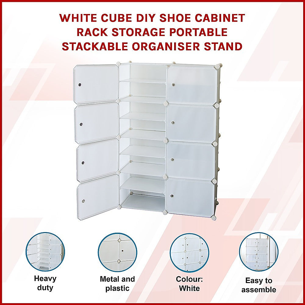 White Cube DIY Shoe Cabinet Rack Storage Portable Stackable Organiser Stand 3
