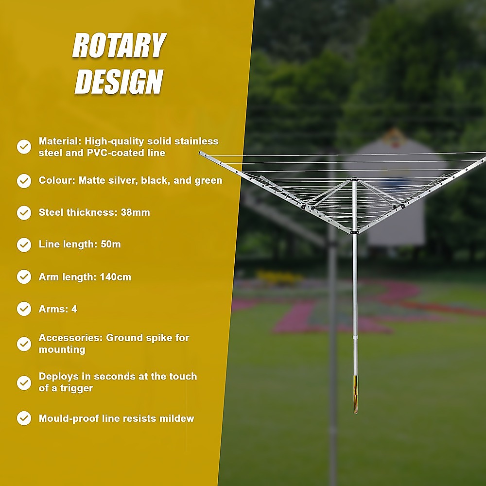 4 Arm Rotary Airer Outdoor Washing Line Clothes Dryer 50m Length 11