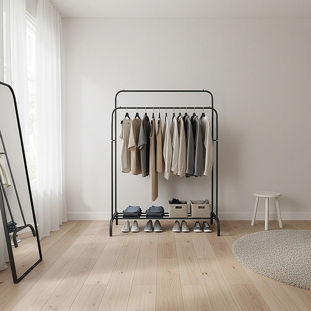 Heavy Metal Double Clothes Rail Hanging Rack Garment Display Stand Storage Shelf 6