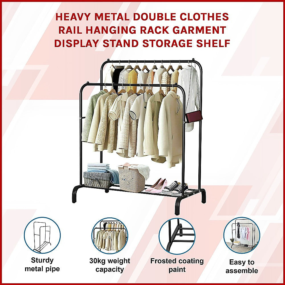 Heavy Metal Double Clothes Rail Hanging Rack Garment Display Stand Storage Shelf 4