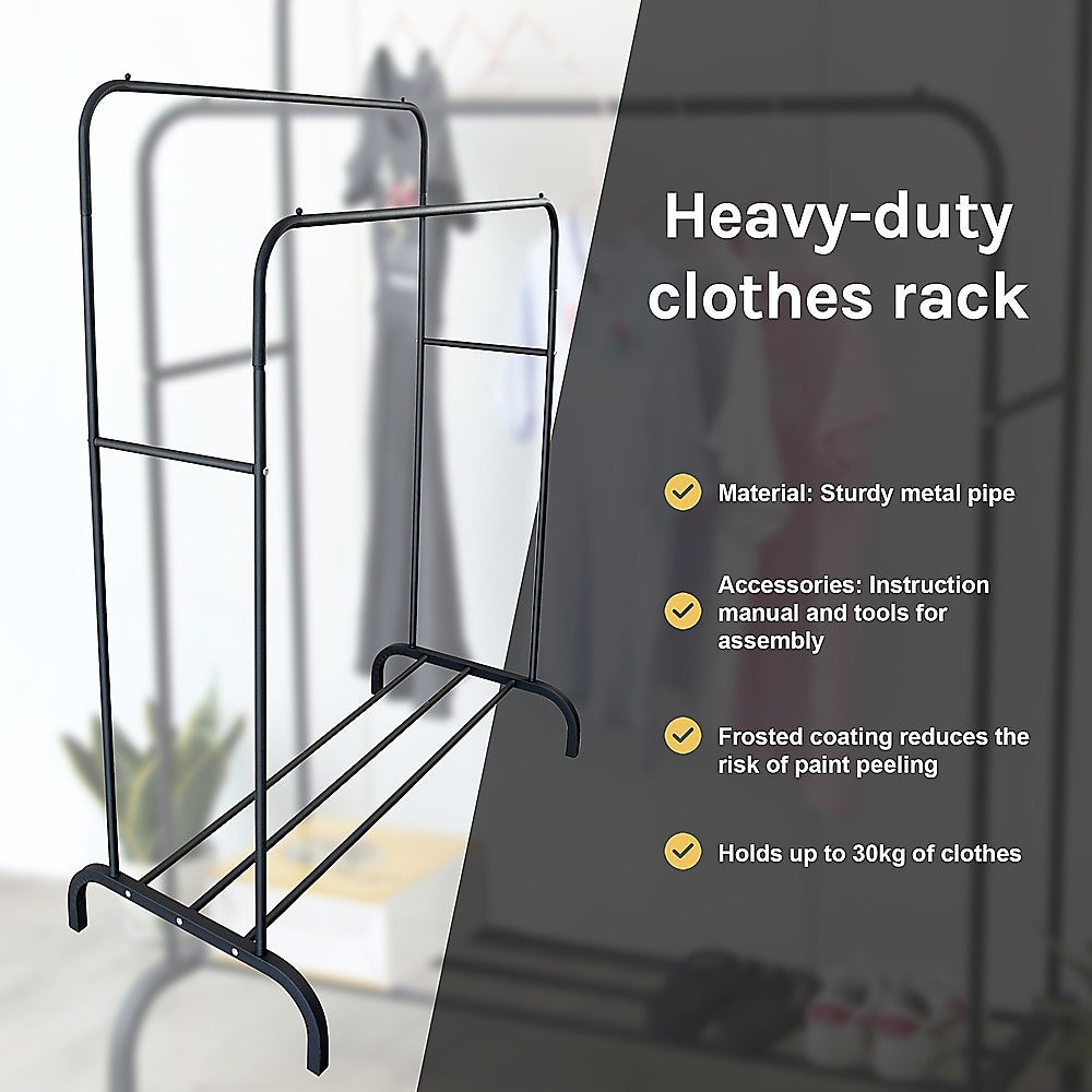 Heavy Metal Double Clothes Rail Hanging Rack Garment Display Stand Storage Shelf 8