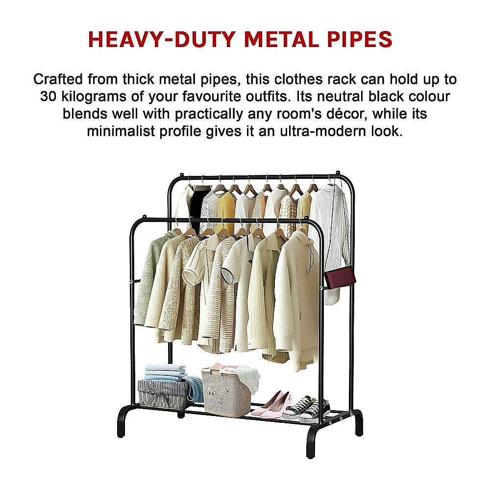 Heavy Metal Double Clothes Rail Hanging Rack Garment Display Stand Storage Shelf 9