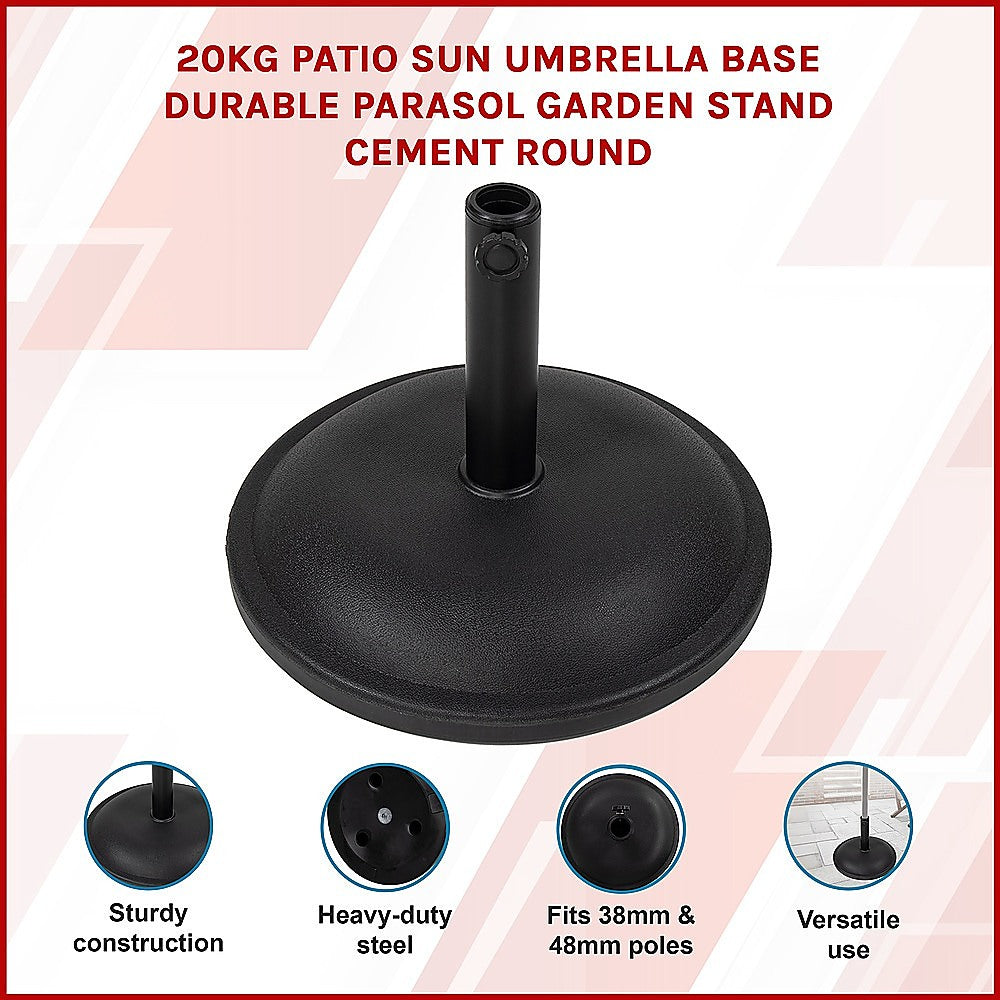 20kg Patio Sun Umbrella Base Durable Parasol Garden Stand Cement Round 3