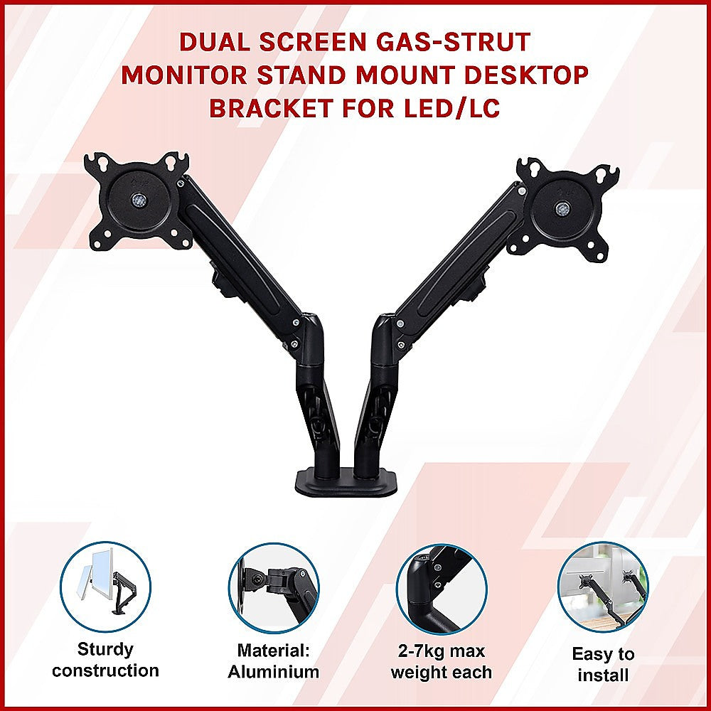 Dual Screen Gas-strut Monitor Stand Mount Desktop Bracket for LED/LC 3
