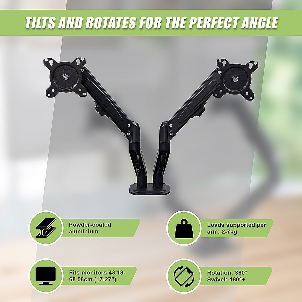 Dual Screen Gas-strut Monitor Stand Mount Desktop Bracket for LED/LC 8