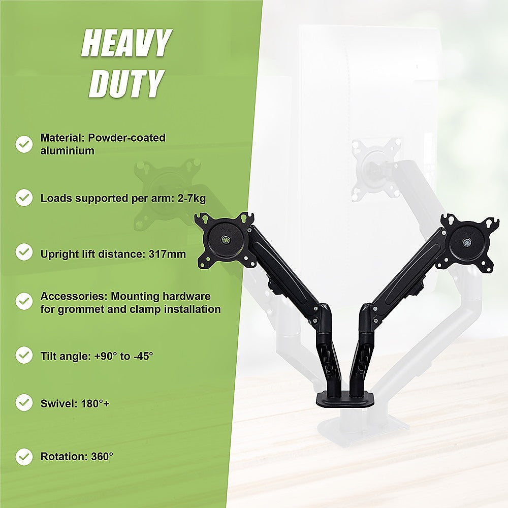 Dual Screen Gas-strut Monitor Stand Mount Desktop Bracket for LED/LC 9