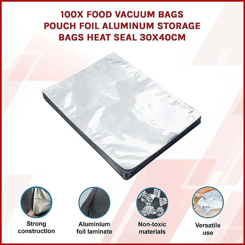 100x Food Vacuum Bags Pouch Foil Aluminum Storage Bags Heat Seal 30x40cm 3