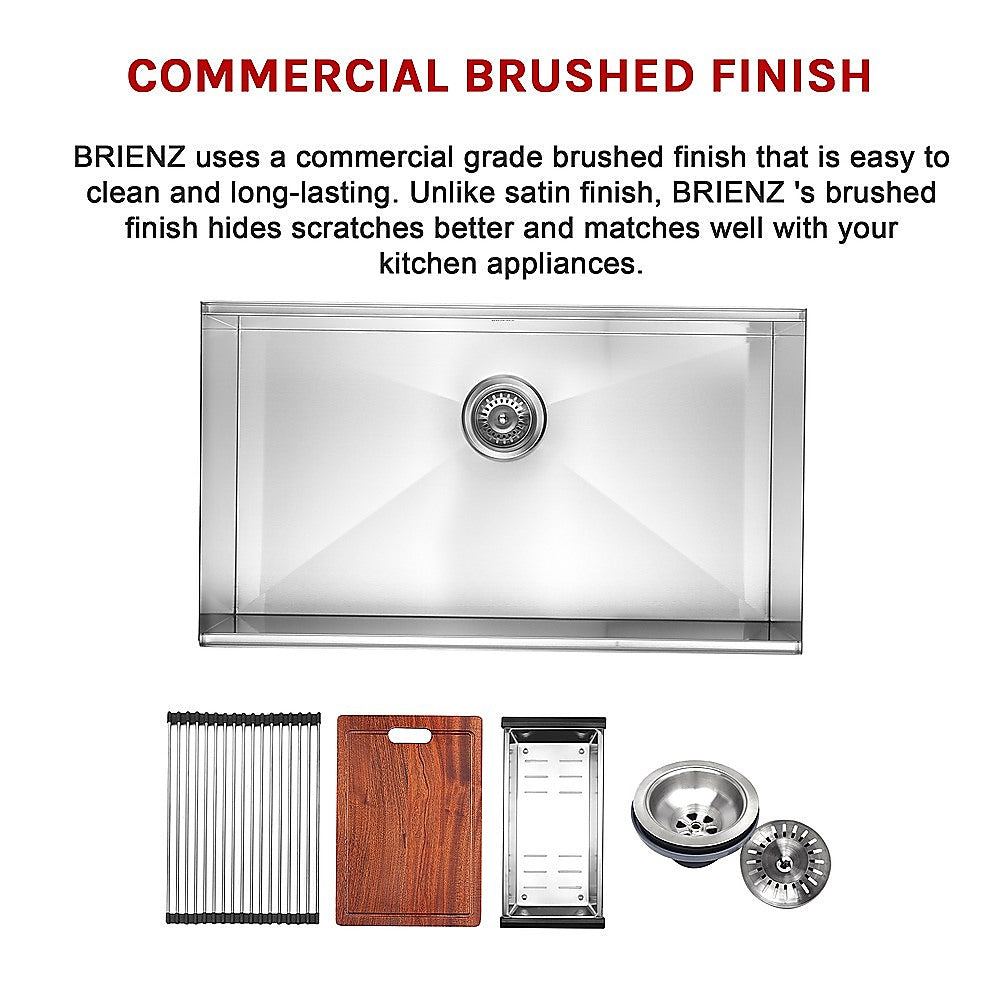 BRIENZ 32-inch Nano Workstation Ledge Undermount 16 Gauge Stainless Steel Kitchen Sink Single Bowl 10