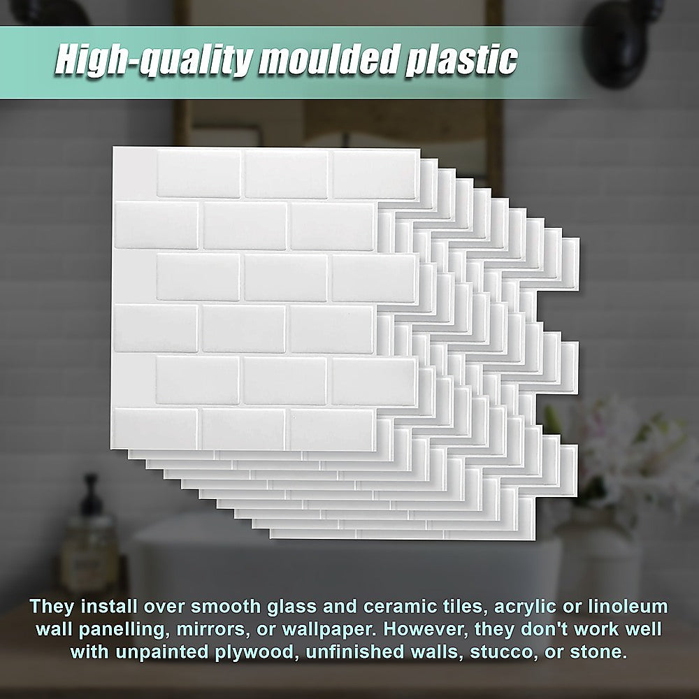 Tiles 3D Peel and Stick Wall Tile Subway White (30 x 30cm x 10 sheets) 6