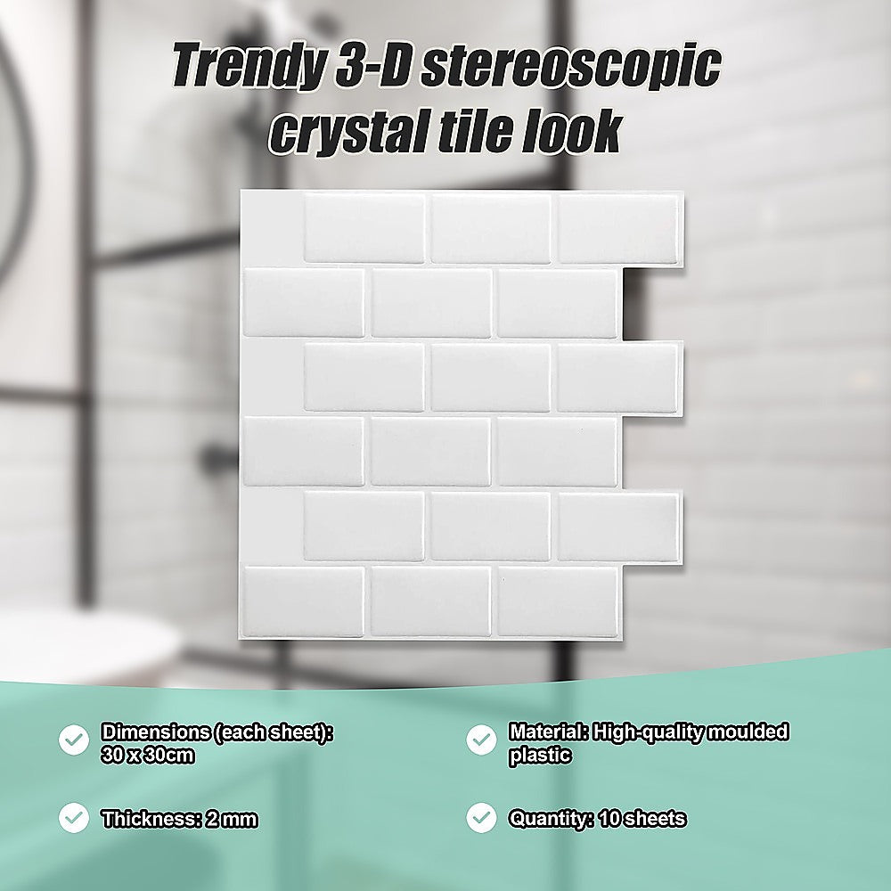 Tiles 3D Peel and Stick Wall Tile Subway White (30 x 30cm x 10 sheets) 8