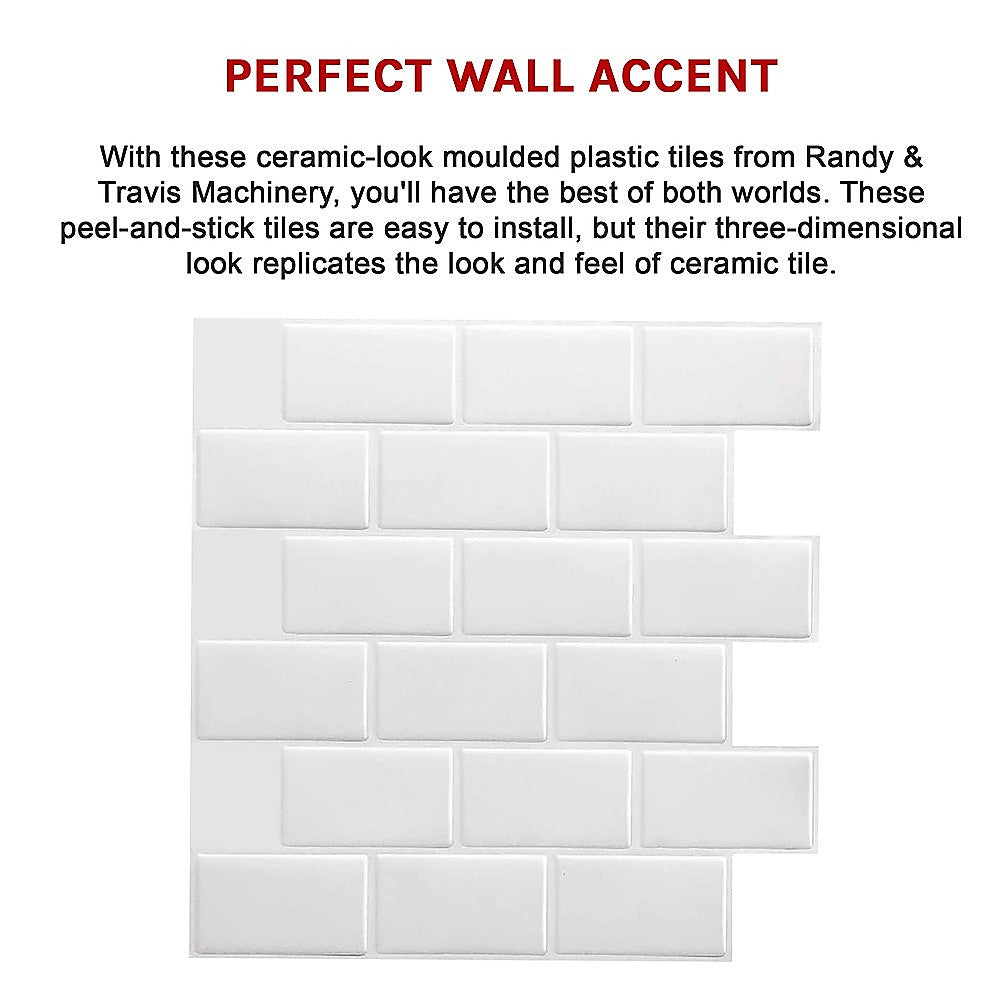 Tiles 3D Peel and Stick Wall Tile Subway White (30 x 30cm x 10 sheets) 10