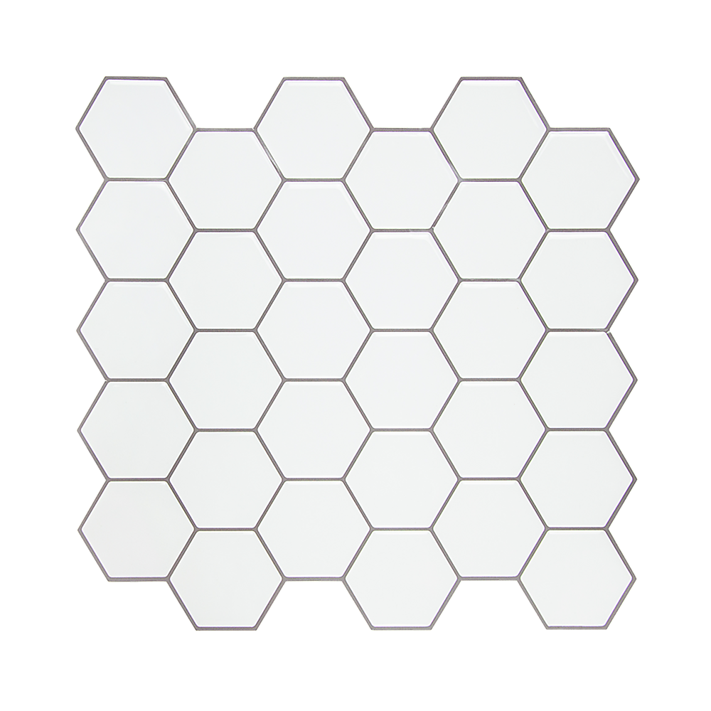 Tiles 3D Peel and Stick Wall Tile Hexagon White (30cm x 30cm x 10 sheets)