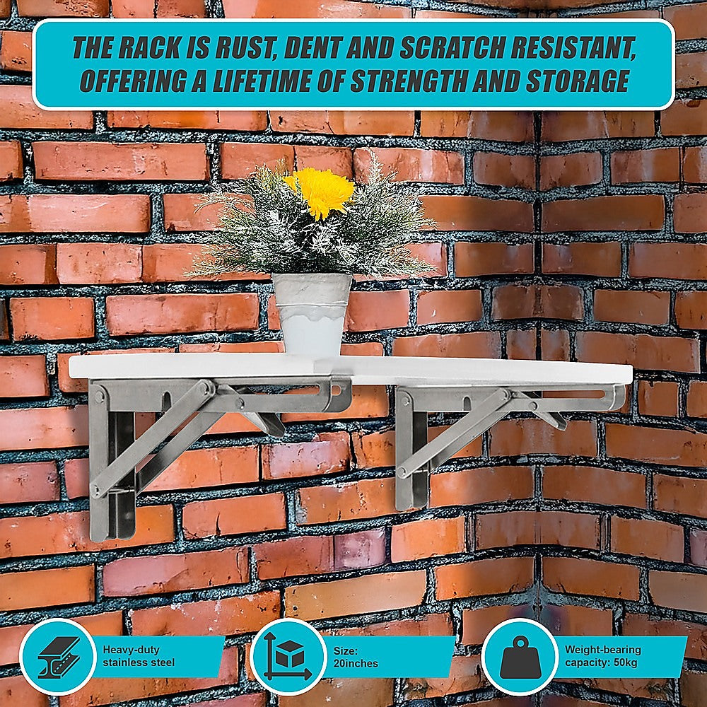 2x 20" Stainless Steel Folding Table Bracket Shelf Bench 50kg Load Heavy Duty 10