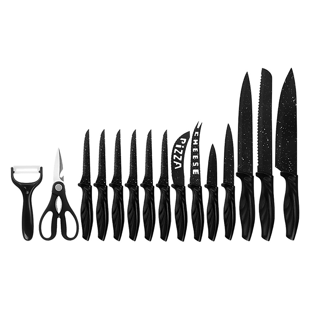 Kitchen 17 Pc Knife Set w/ Block & Sharpener Chef Bread Steak Knives 7