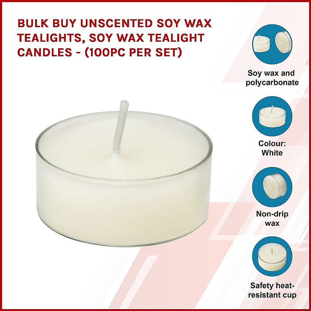 Bulk Buy Unscented SOY WAX Tealights, Soy Wax Tealight Candles - (100pc per set) 3