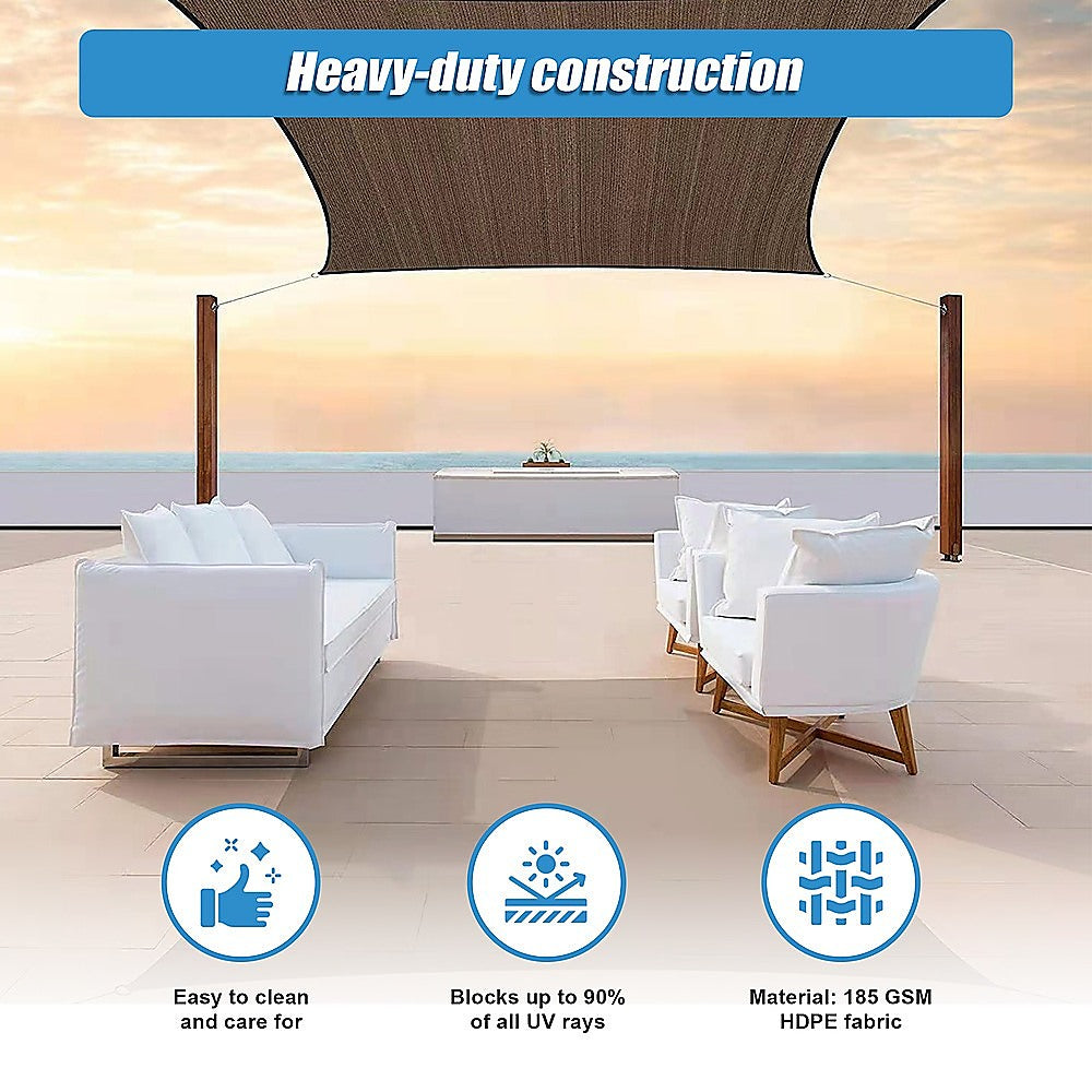 Rectangle Sun Shade Sail Fabric Garden Patio Pool Awning Canopy Cover Coffee 4
