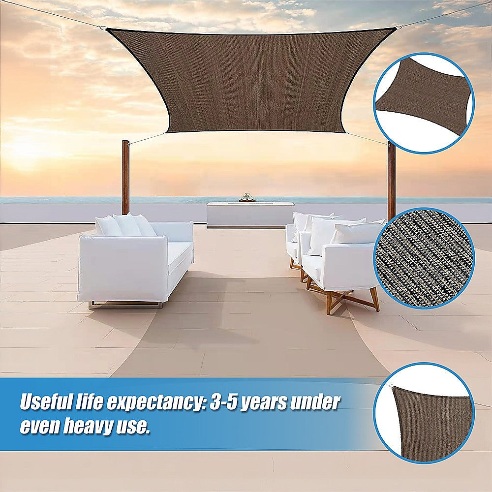 Rectangle Sun Shade Sail Fabric Garden Patio Pool Awning Canopy Cover Coffee 6