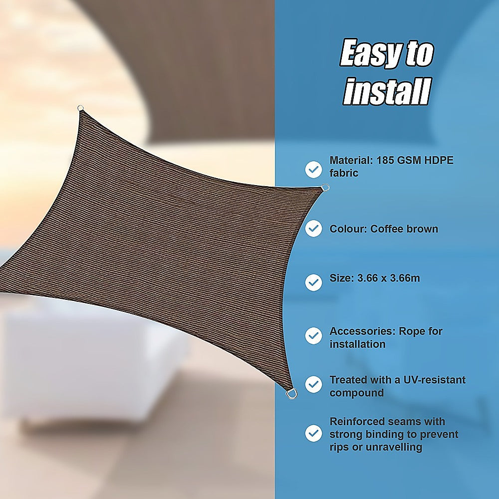 Rectangle Sun Shade Sail Fabric Garden Patio Pool Awning Canopy Cover Coffee 8