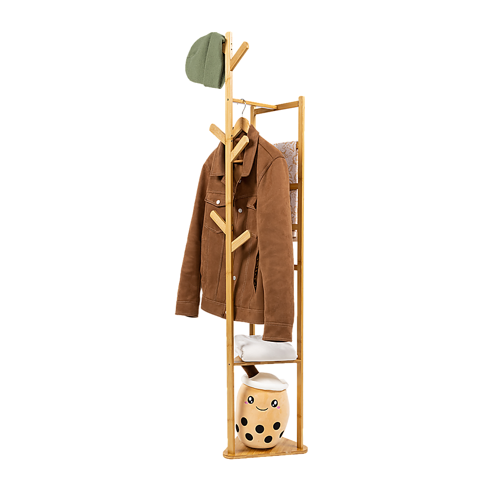 Clothes Coat Rack Garment Stand Shelf Wooden Tree Hanger Bag Hat Hook Holder 4