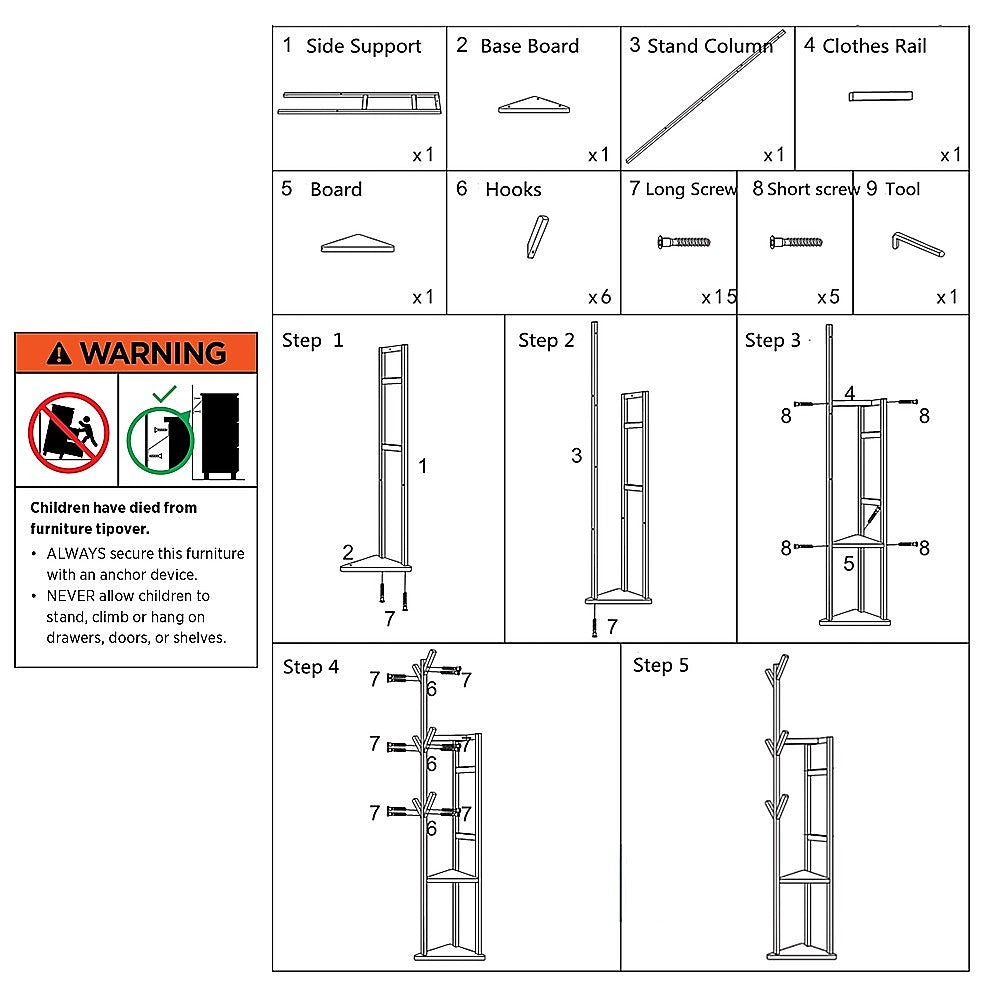 Clothes Coat Rack Garment Stand Shelf Wooden Tree Hanger Bag Hat Hook Holder 10