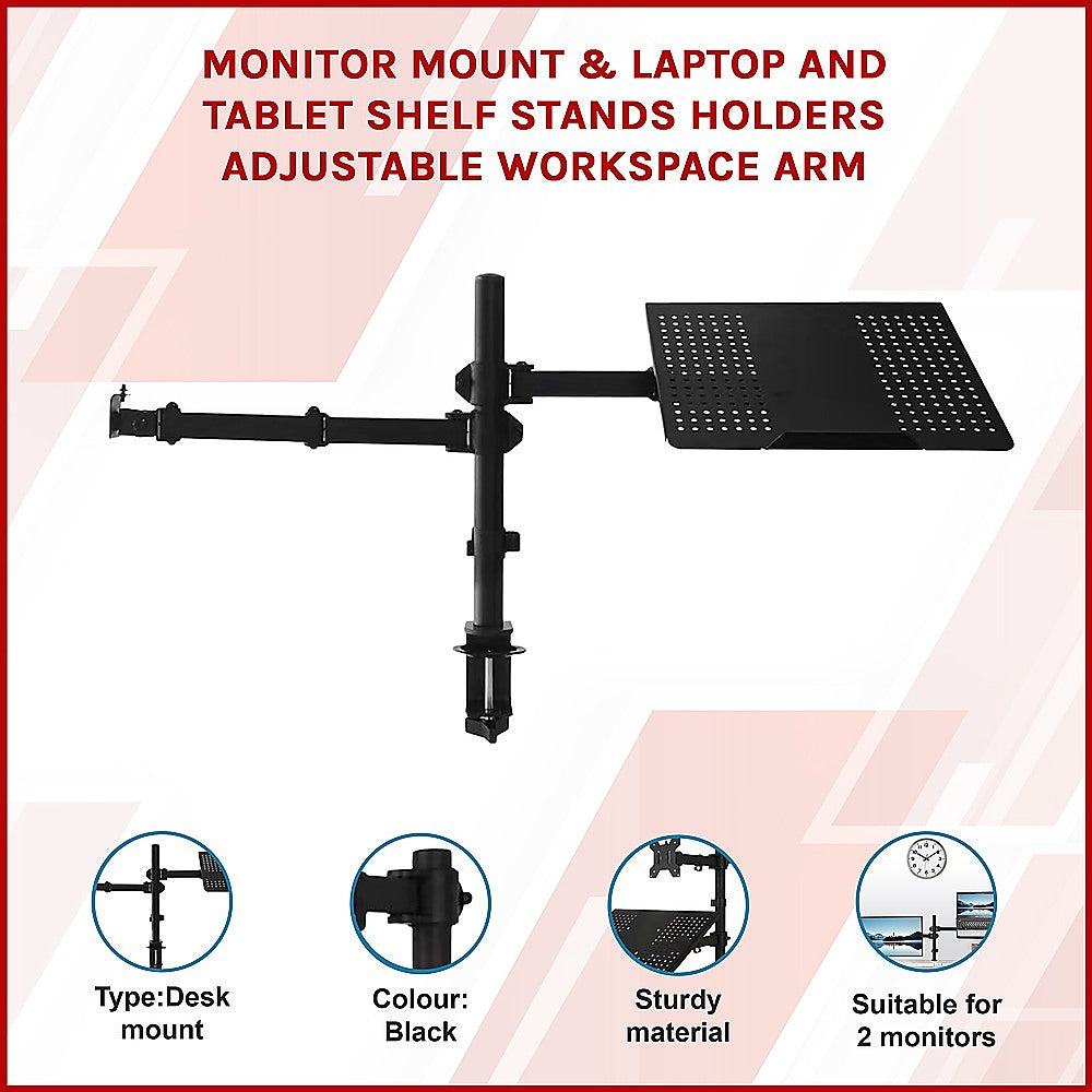 Monitor Mount & Laptop and Tablet Shelf Stands Holders Adjustable Workspace Arm 3