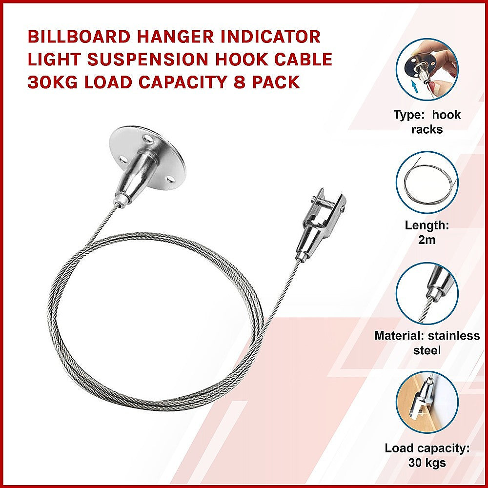 Billboard Hanger Indicator Light Suspension Hook Cable 30kg Load Capacity 8 Pack 3