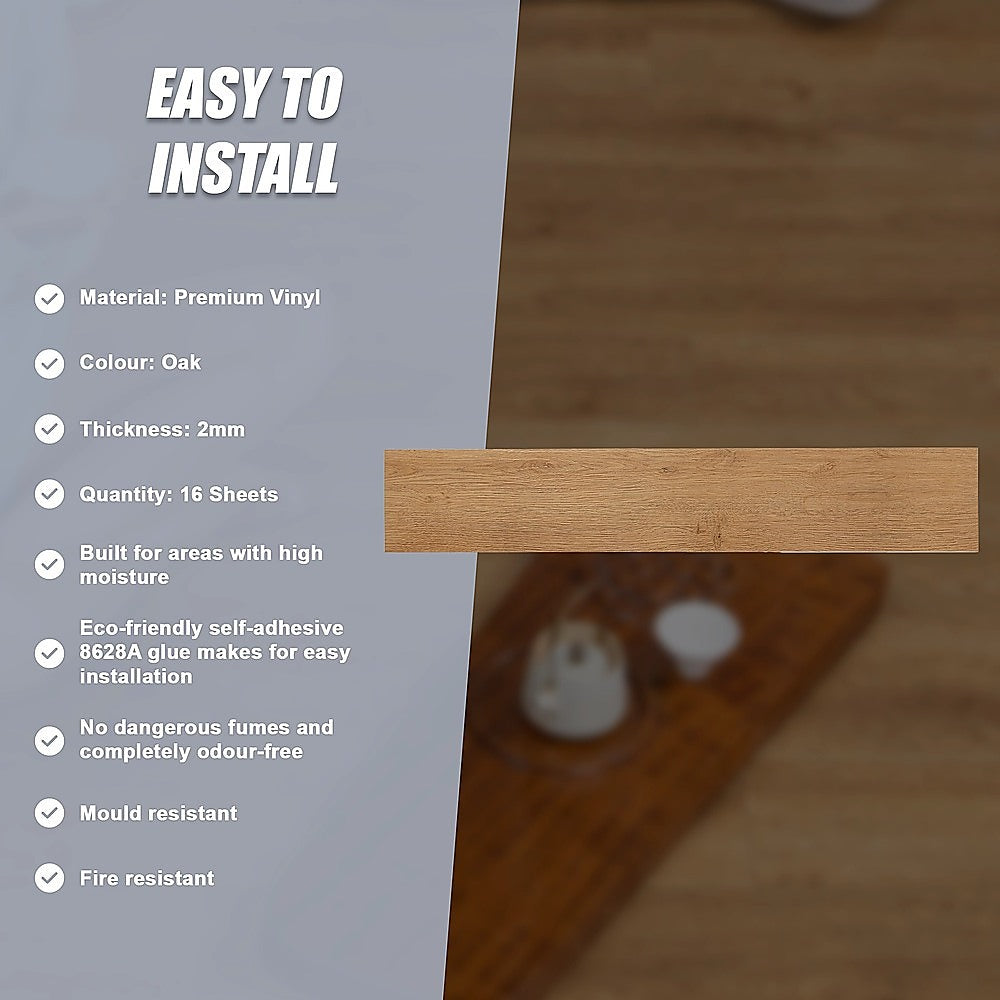 Vinyl Floor Tiles Self Adhesive Flooring Oak Wood Grain 16 Pack 2.3SQM 11