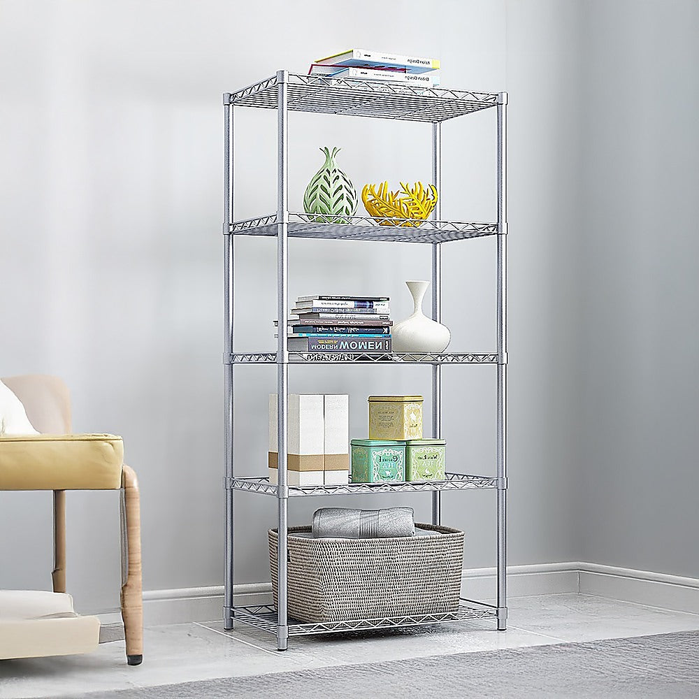 5 Tier Silver Metal Storage Rack Shelving Wire Shelf 6