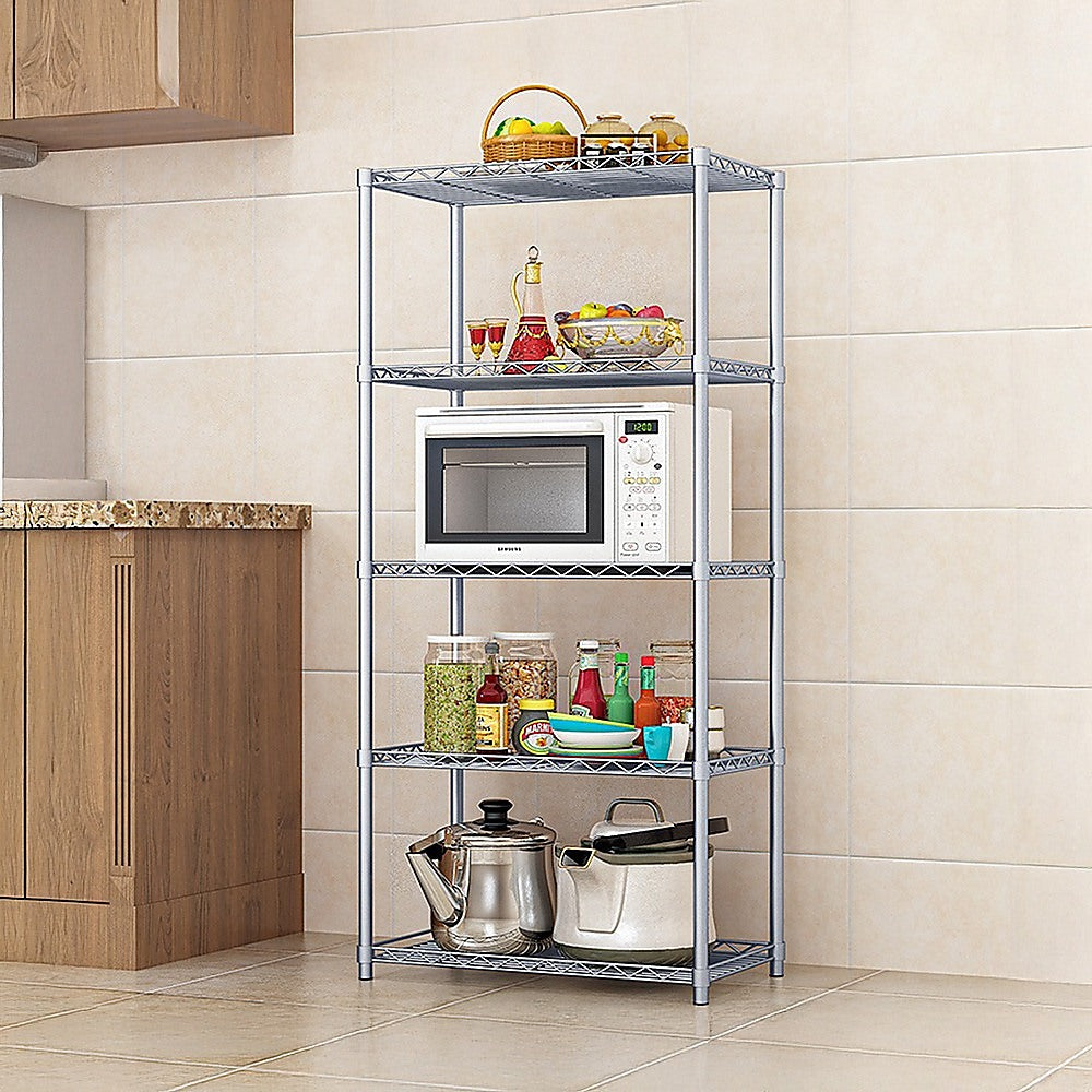 5 Tier Silver Metal Storage Rack Shelving Wire Shelf 4