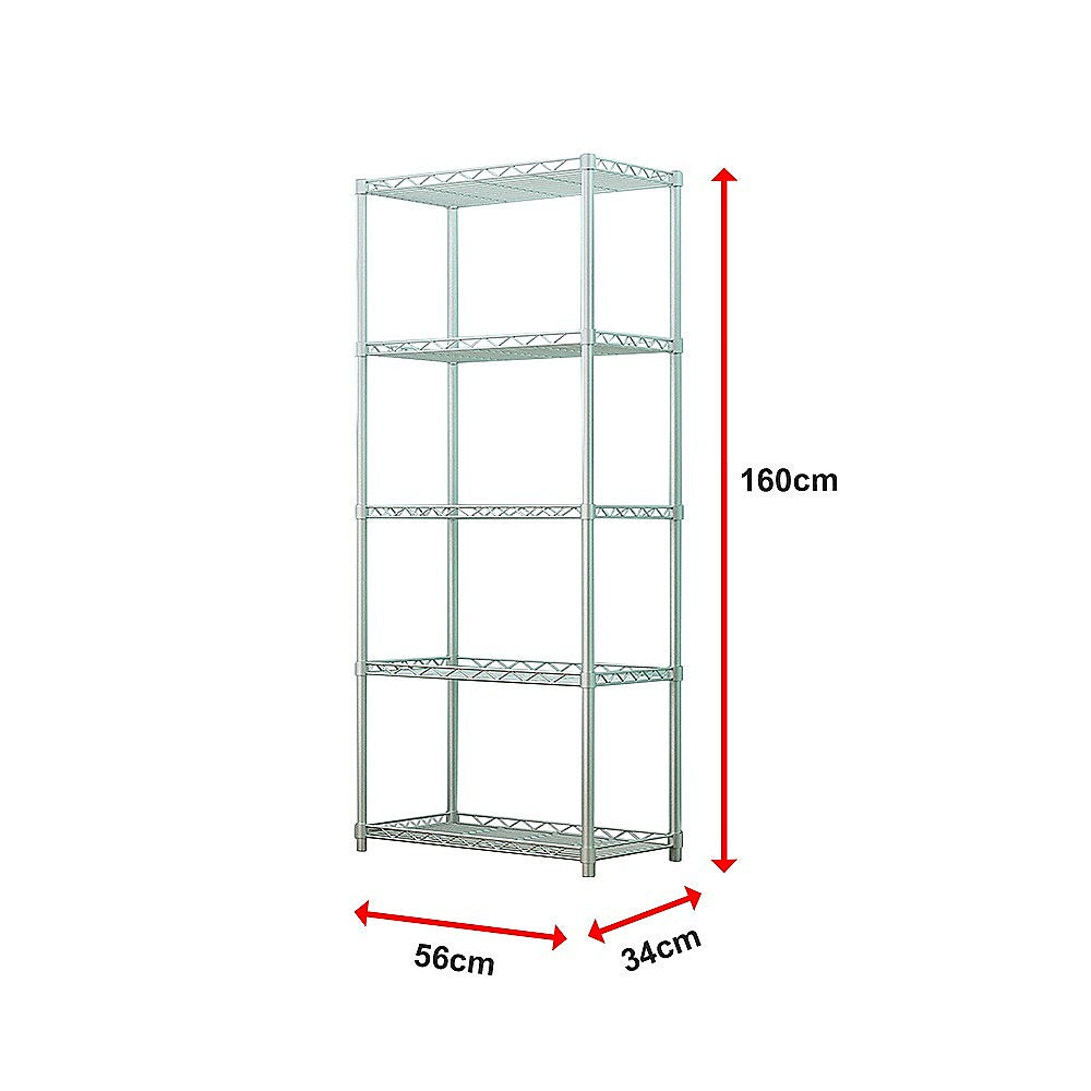 5 Tier Silver Metal Storage Rack Shelving Wire Shelf 12