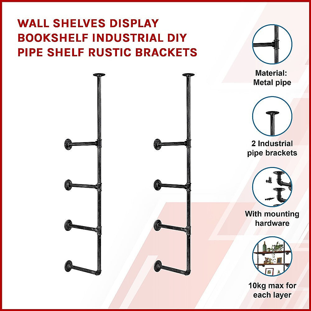 Wall Shelves Display Bookshelf Industrial DIY Pipe Shelf Rustic Brackets 5