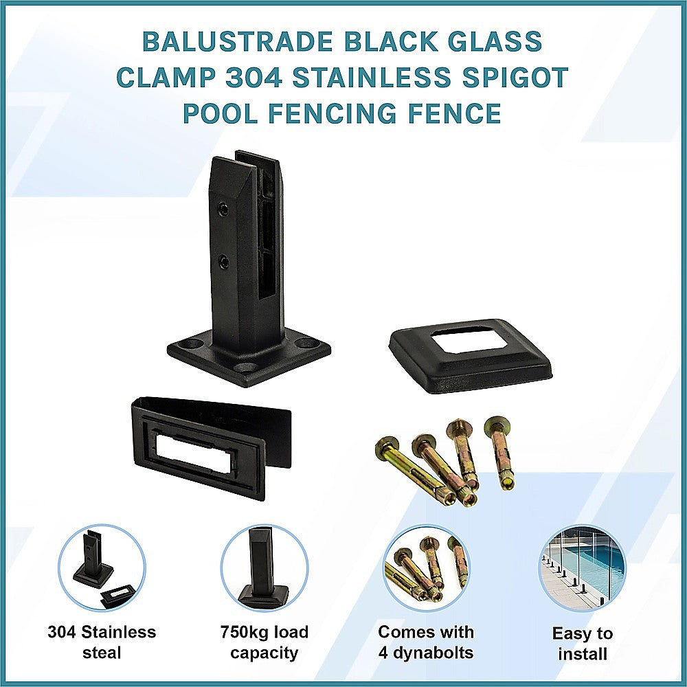Balustrade Black Glass Clamp 304 Stainless Spigot Pool Fencing Fence 3