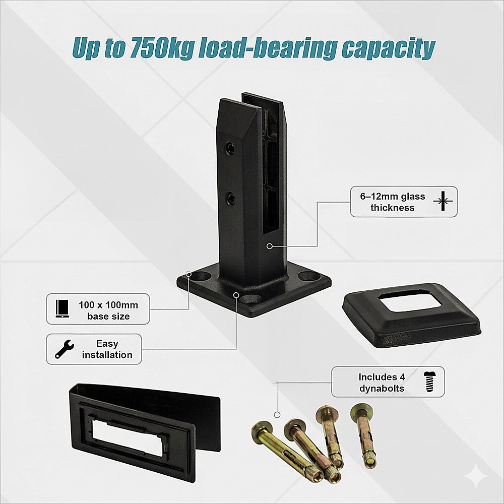 Balustrade Black Glass Clamp 304 Stainless Spigot Pool Fencing Fence 8