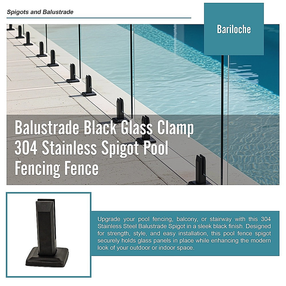 Balustrade Black Glass Clamp 304 Stainless Spigot Pool Fencing Fence 9
