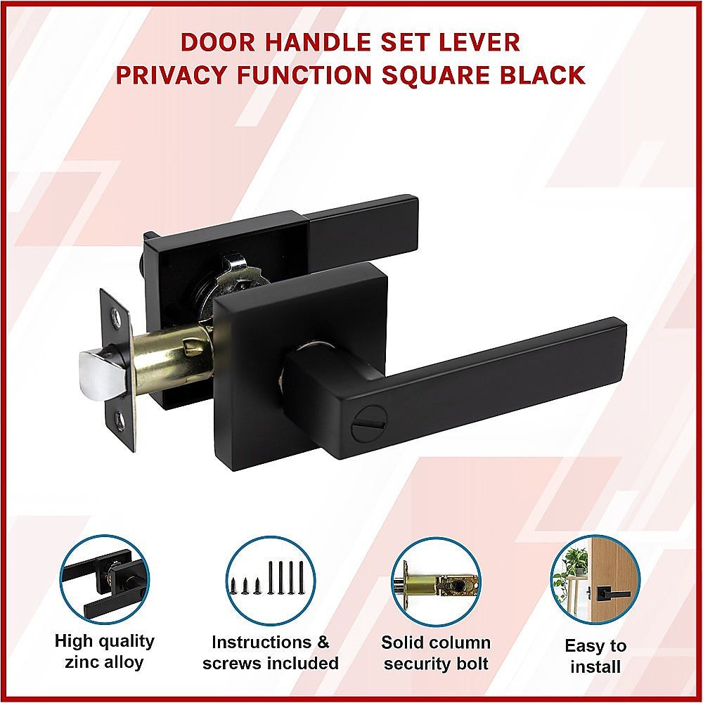 Door Handle Set Lever Privacy Function Square Black 3