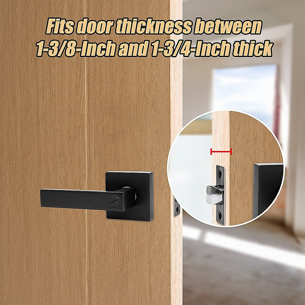 Door Handle Set Lever Privacy Function Square Black 4