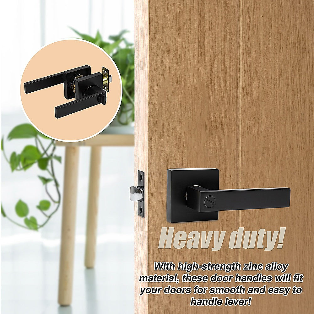 Door Handle Set Lever Privacy Function Square Black 6