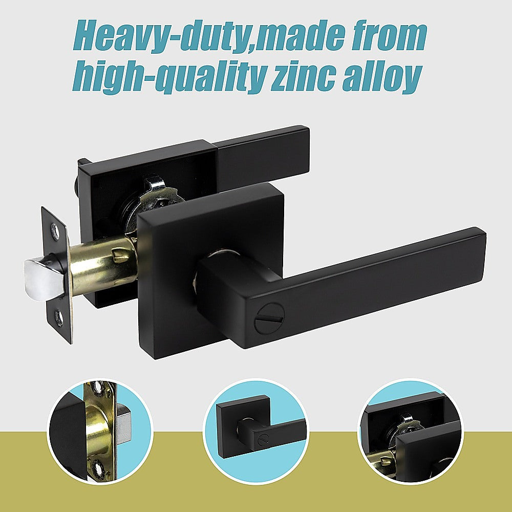 Door Handle Set Lever Privacy Function Square Black 8
