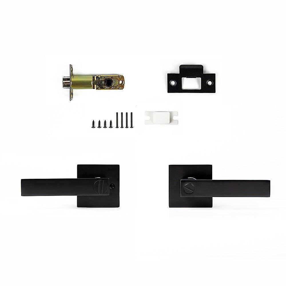 Door Handle Set Lever Privacy Function Square Black 9